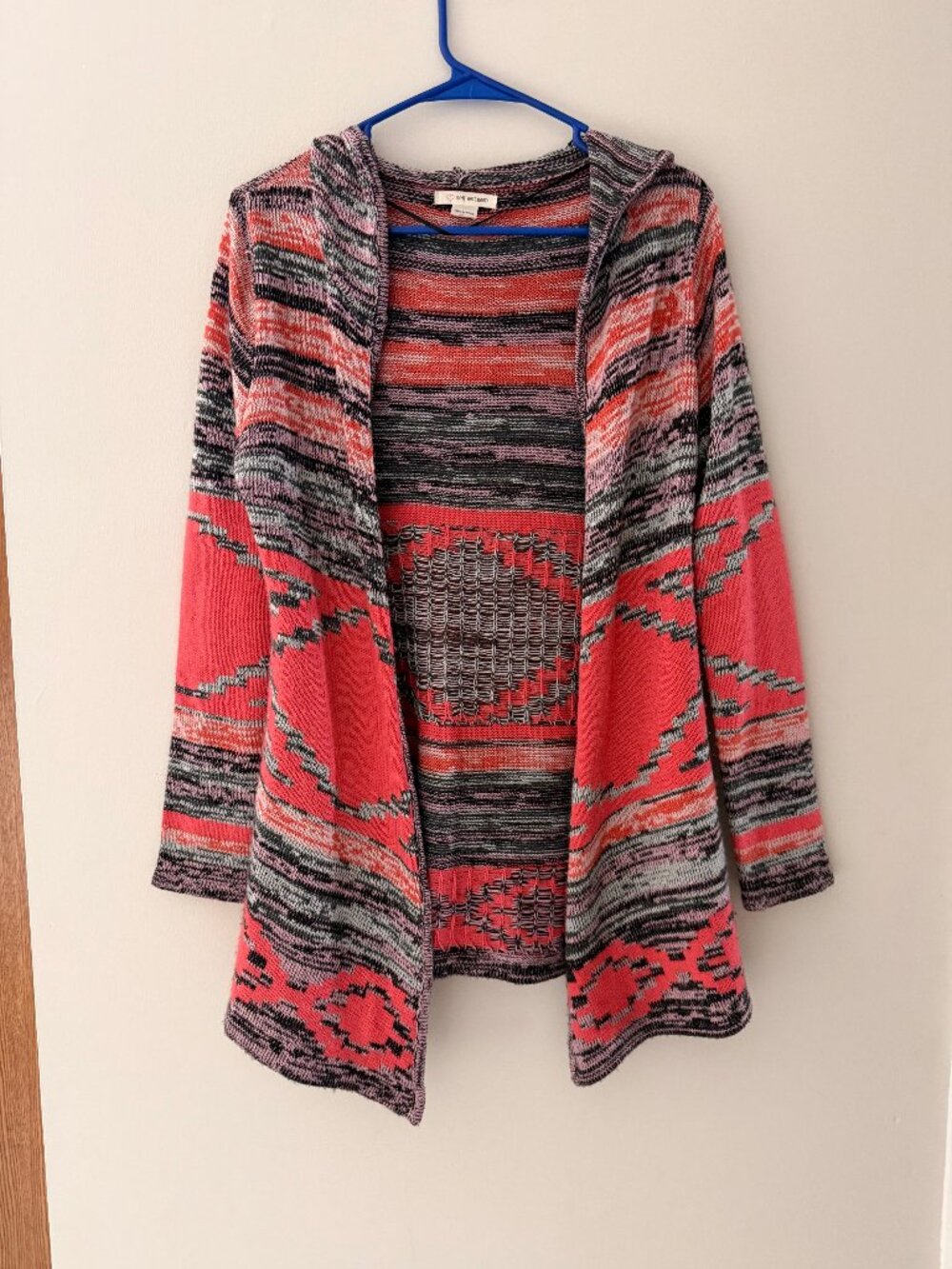 SELF ESTEEM ORANGE BLACK PINK HOODED HOODIE CARDIGAN LONG SWEATER JUNIOR MEDIUM